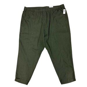 Old Navy Women's Olive Green Linen-Blend Cropped Pants 3X Elastic Waist NWT